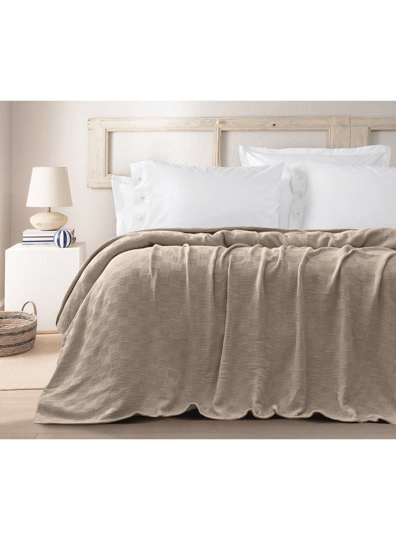 Relax Egyptian cotton Leno throw blanket,ultra-soft & lightweight with an elegant woven design ,king size 255x225 cm , Beige - Image 3